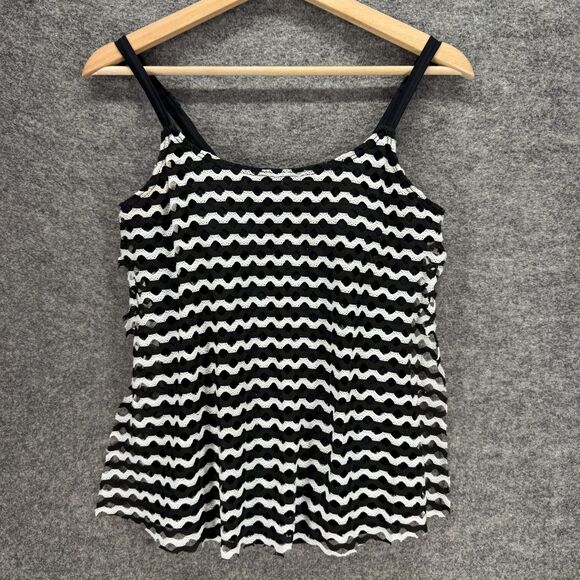 Croft & Barrow Tankini Top Women 8 Black Striped Sleeveless Wide Strap Push Up - Picture 1 of 7